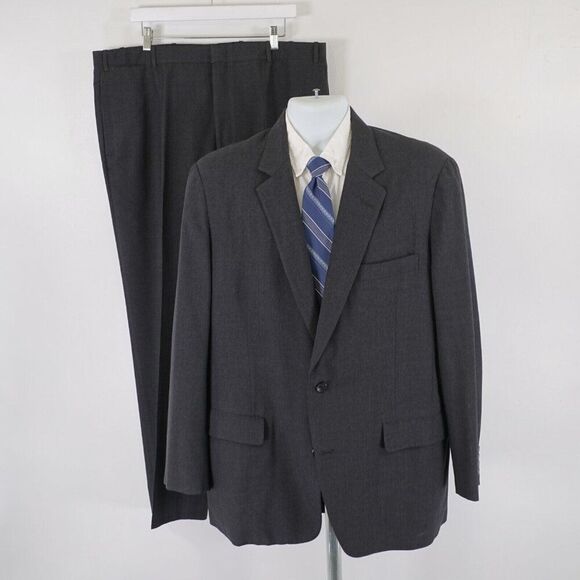 Southwick Wool Gray 2 Piece Suit 44L 39/31 High Rise Flat Front 2 Button Vintage - Picture 1 of 13